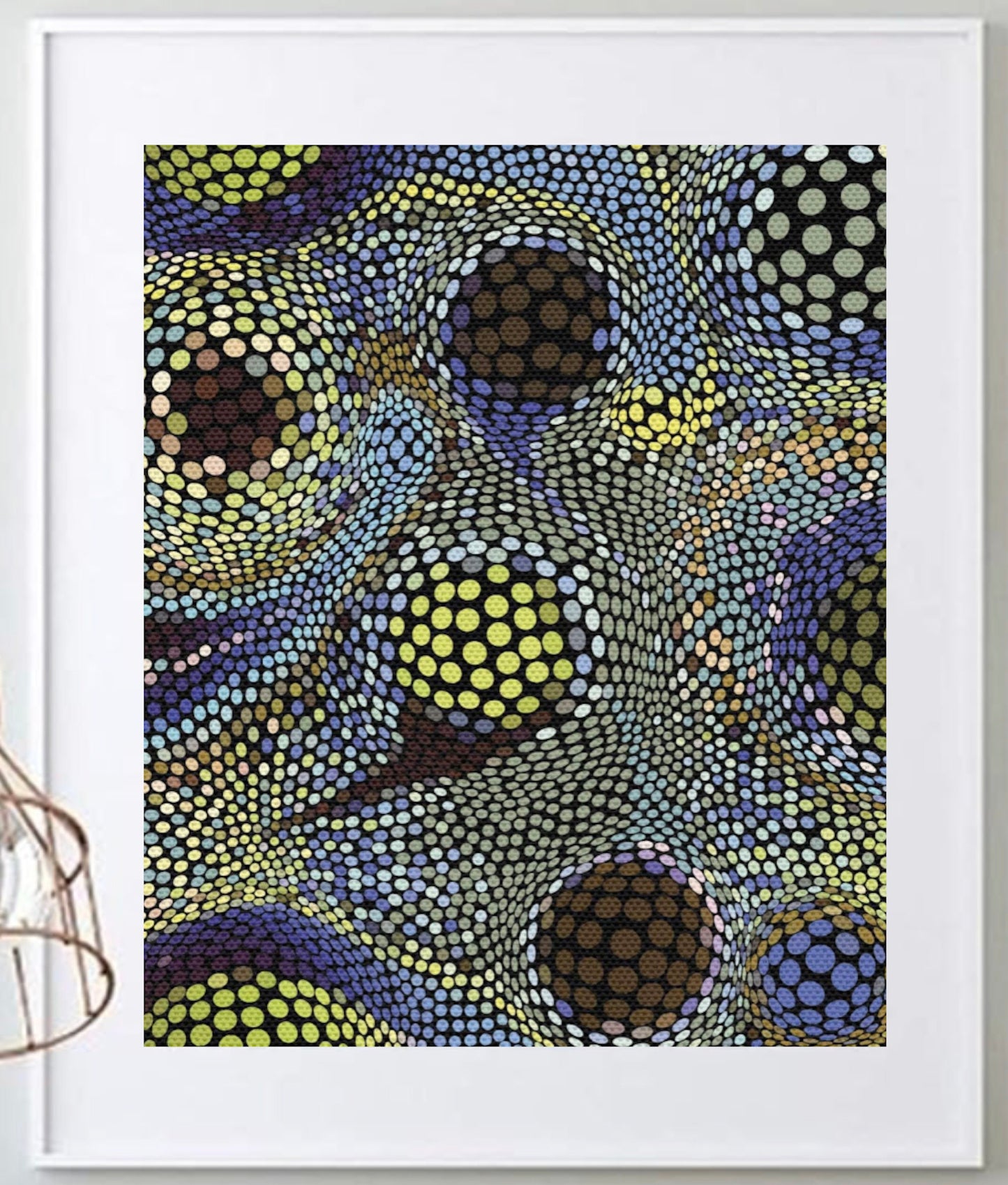 16 x 20 Framed Bold Marble Abstract Dots Fusion Theme Fabric Textile Wall Art