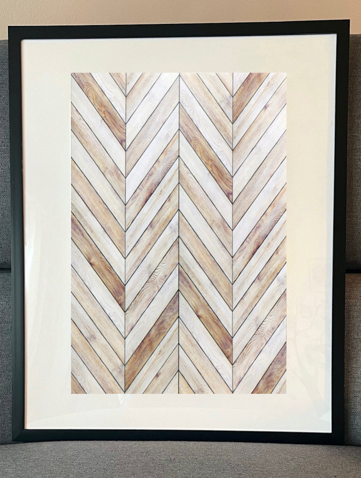 16 x 20 Framed Bold Wood Slat Herringbone Chevron Theme Print Wall Art