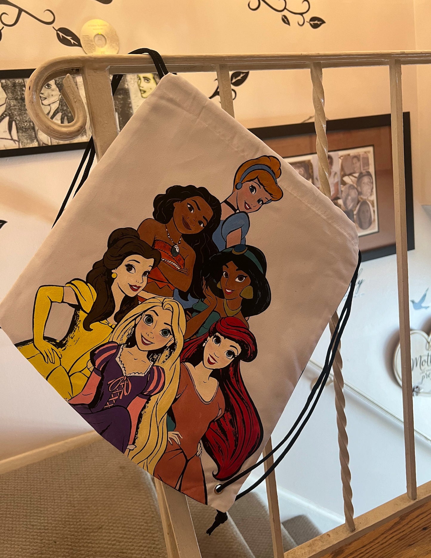 13 x 15 Hand Painted "Princesses" Girl's Kid's Drawstring Backpack