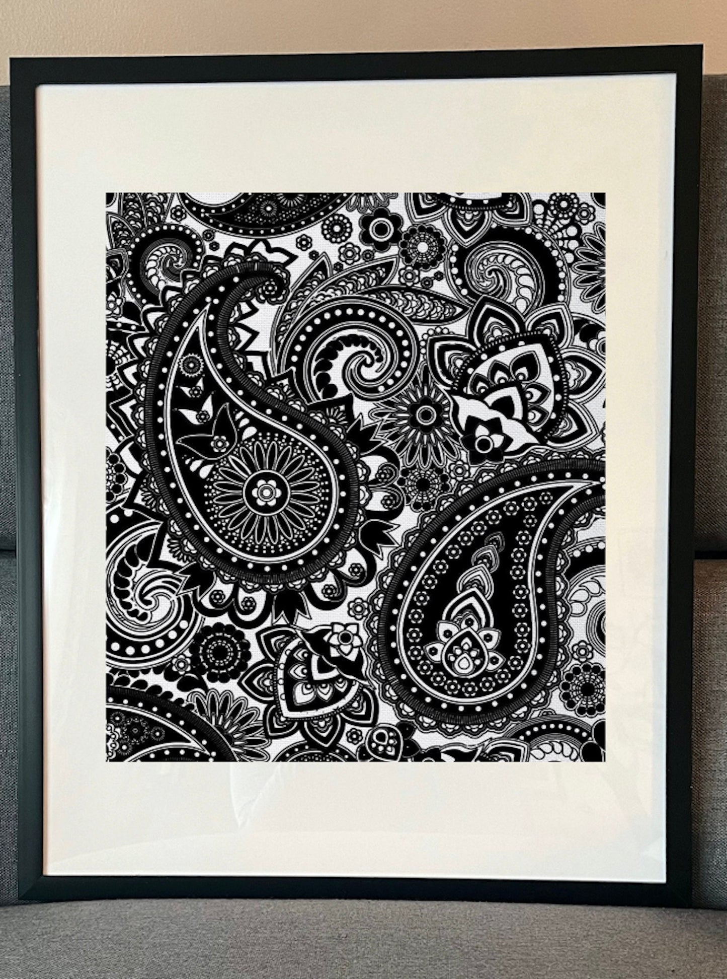 16 x 20 Framed Bold Floral Paisley Butterfly Theme Fabric Textile Wall Art