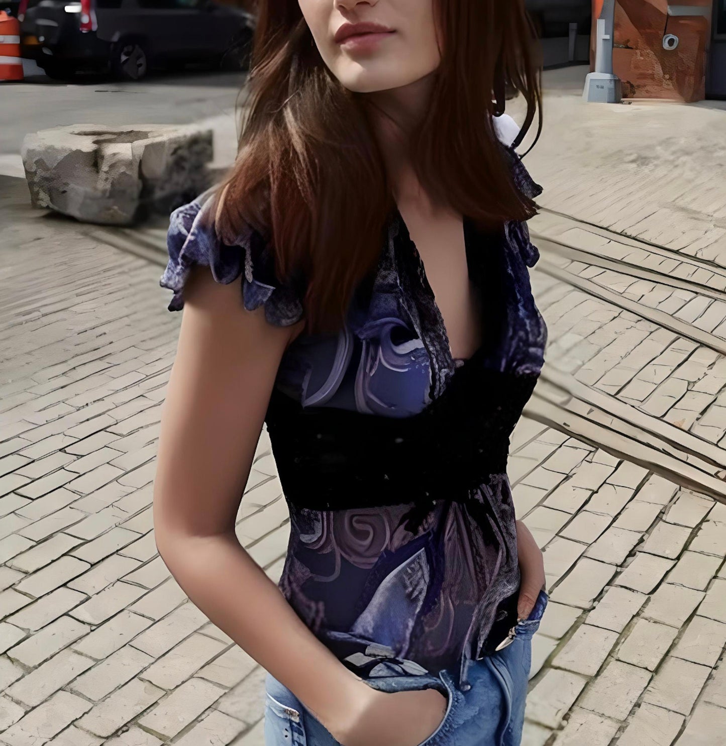 Paisley Flutter Sleeve Top Blouse Shirt