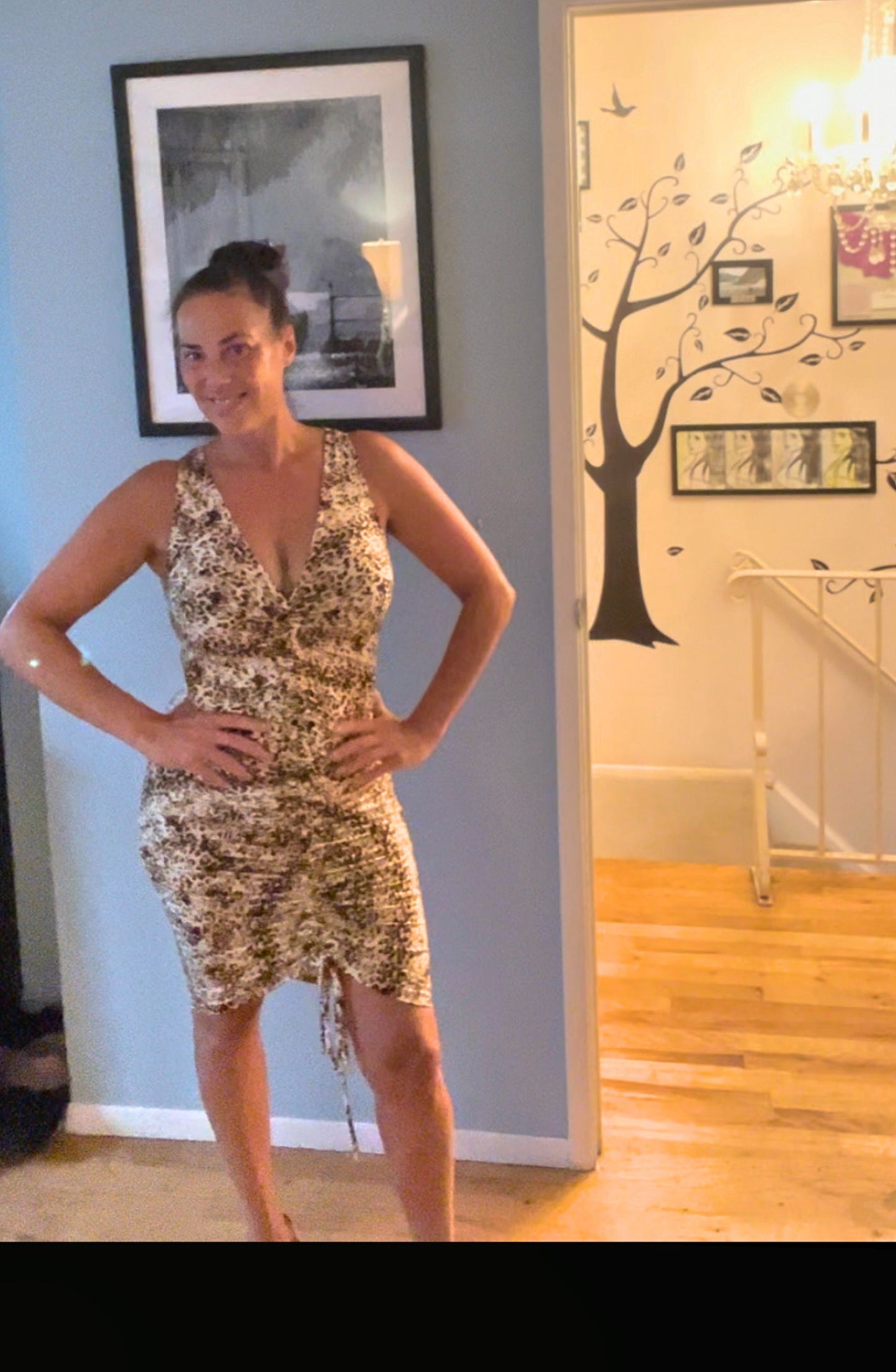 Sleeveless Plunge Leopard Print Adjustable Hem Bodycon Dress