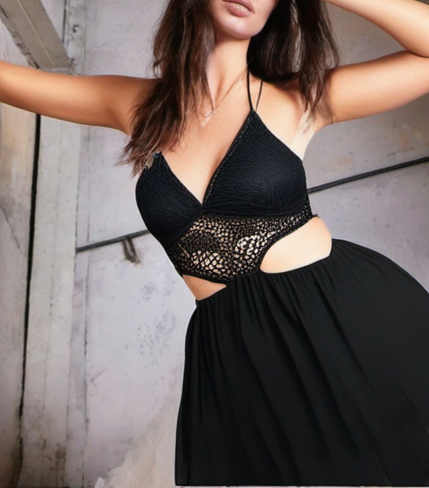 Spaghetti Strap Crochet Overlay Cut Out Summer Dress