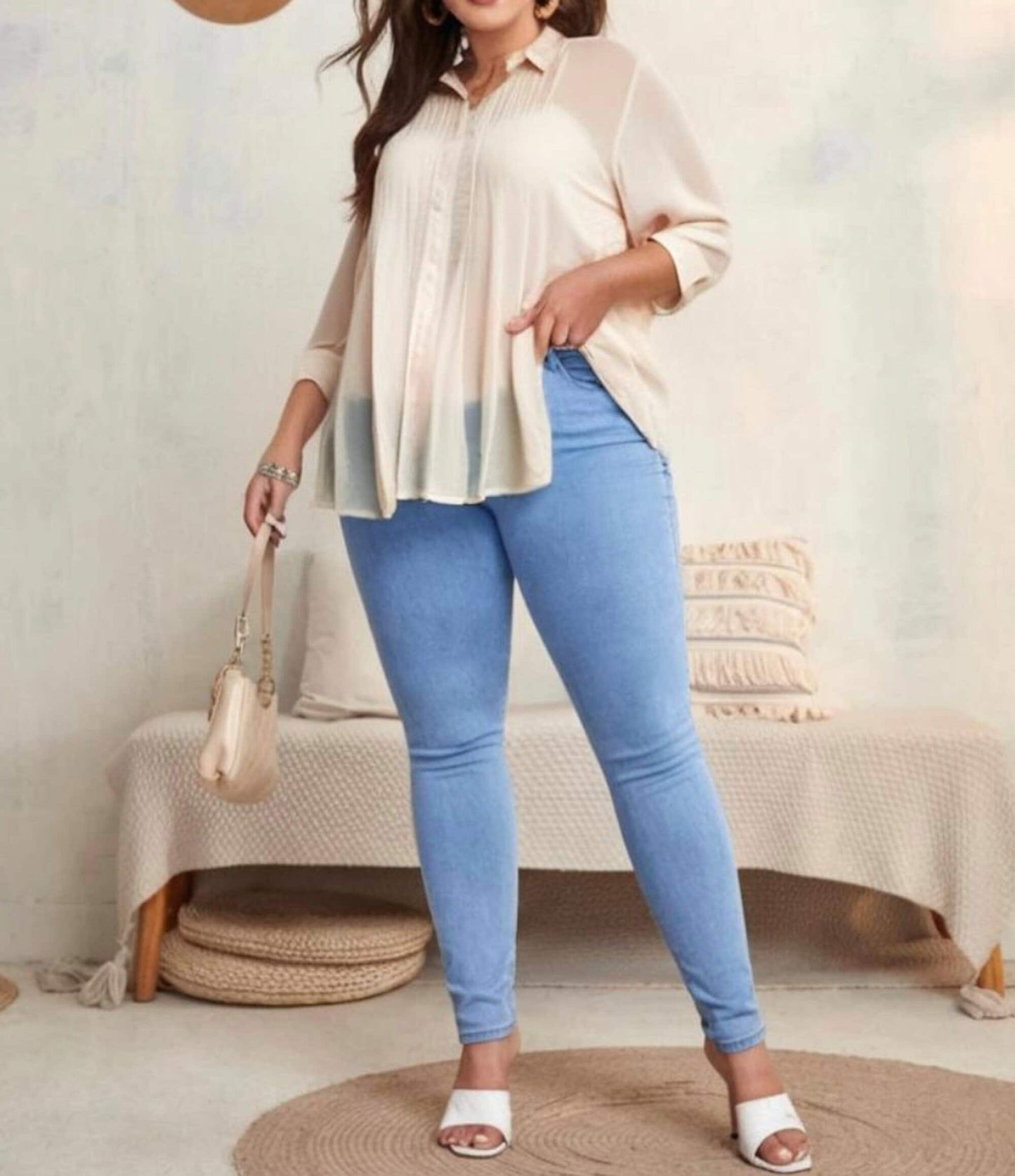 Plus Size Embroidered Button Down Blouse Top