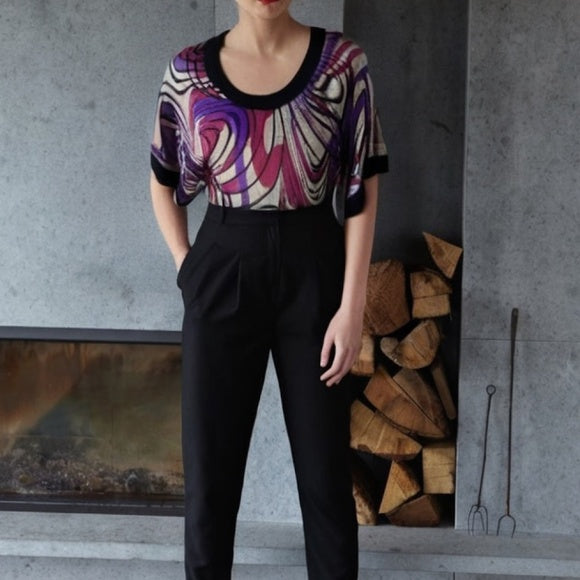 Kimono Sleeve Geometric Thin Knit Sweater Top
