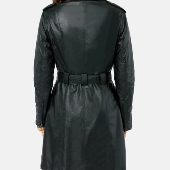 Women's Size Small Last One Faux Leather Belted Trench Coat Fashion