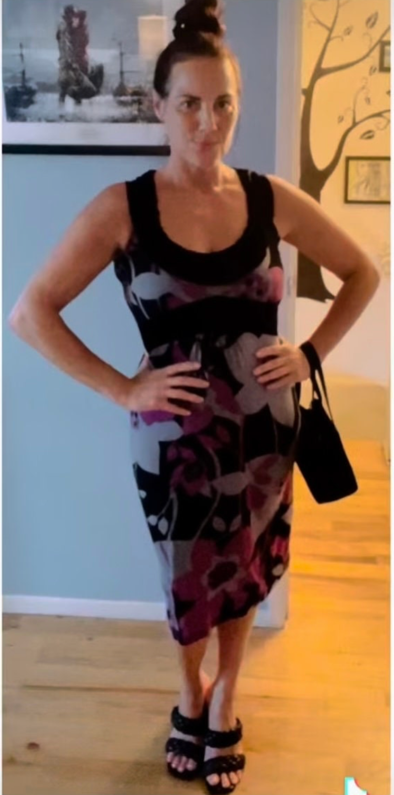 Ruffle Collar Bold Floral Empire Waist Dress