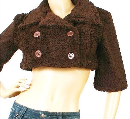 Faux Fur Double Breasted Crop Jacket Bolero
