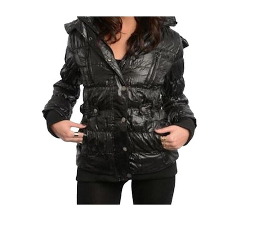 Size Small Puffer Faux Fur Trim Hoodie Jacket Coat
