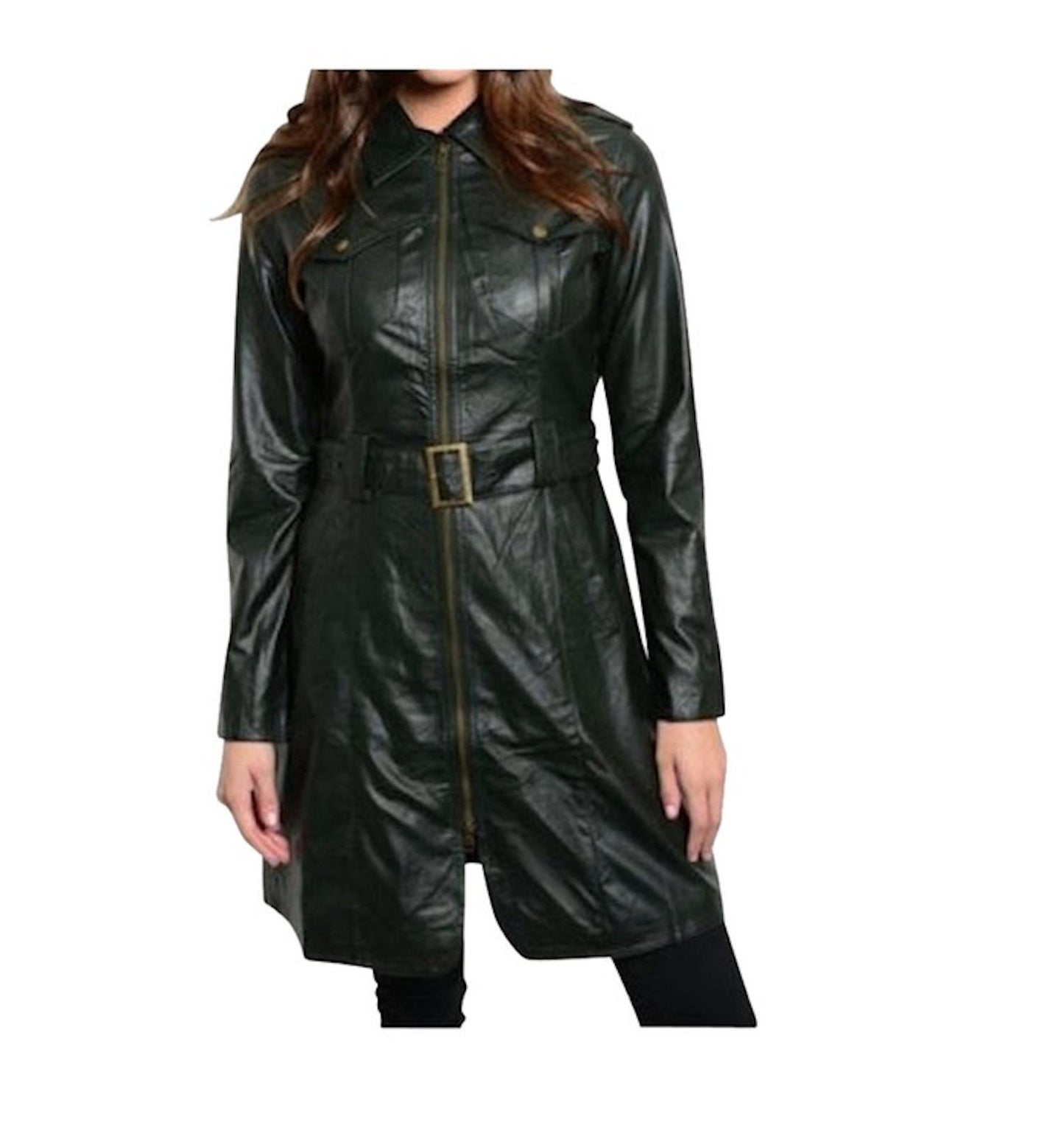 Women's Size Small Last One Faux Leather Belted Trench Coat Fashion