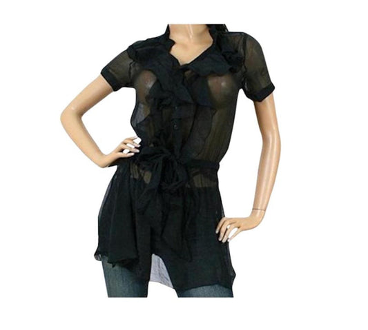 Vertical Ruffle Sheer Tunic Cover Up