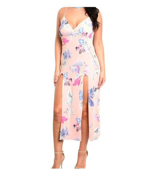 PINK TREND Plus Size Floral Double Slit Dress