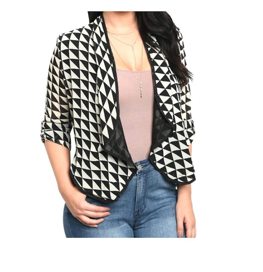 Plus Size Open Front Geo Triangle Print Blazer