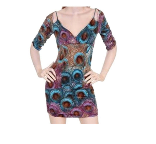 Peacock Peekaboo Shoulder Plunge Mini Dress Tunic Top