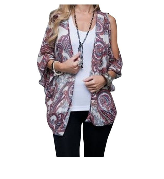 Paisley Print Split Sleeve Cardigan