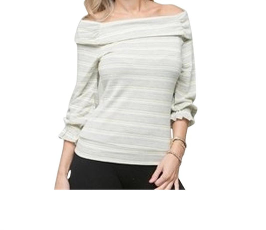 Off Shoulder Stripe Ruffle Sleeve Top Blouse
