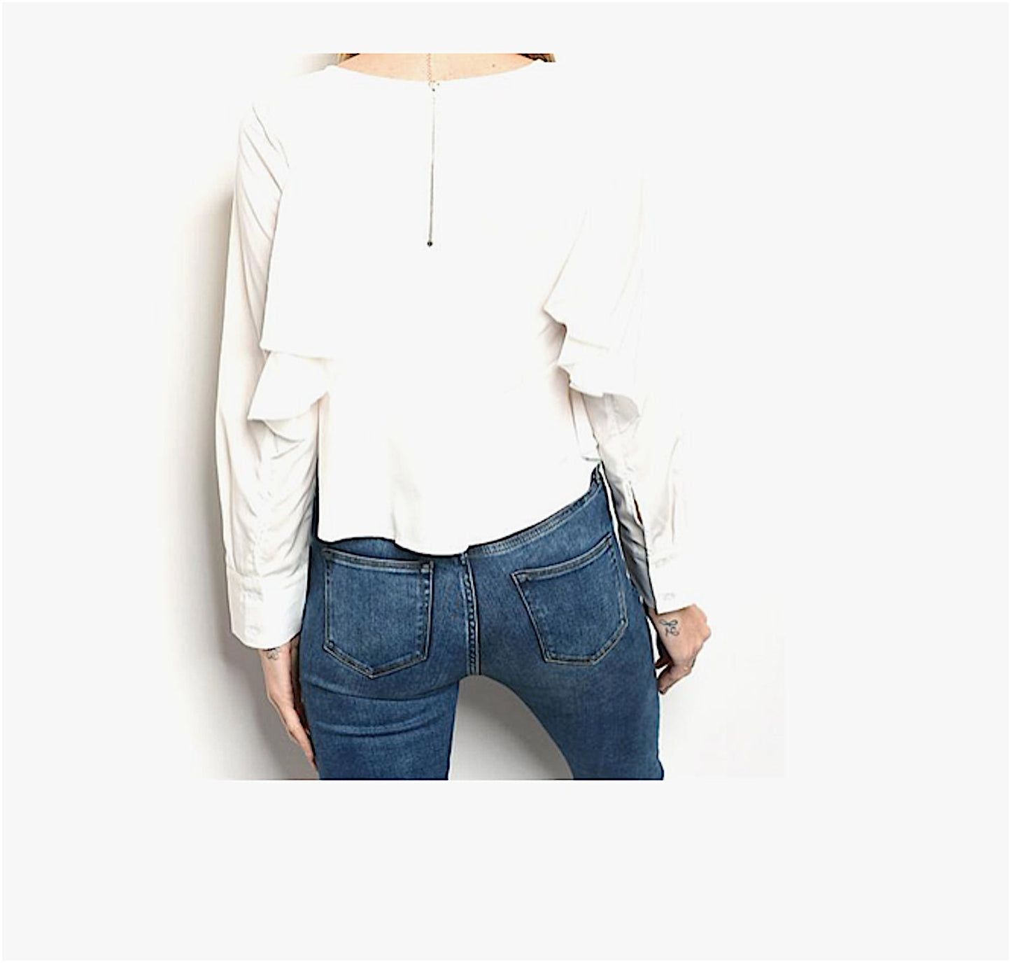 Women's Long Sleeve Ruffle Back Peplum Top Blouse Fashion