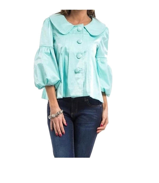 Satin Balloon Sleeve Babydoll Jacket Coat