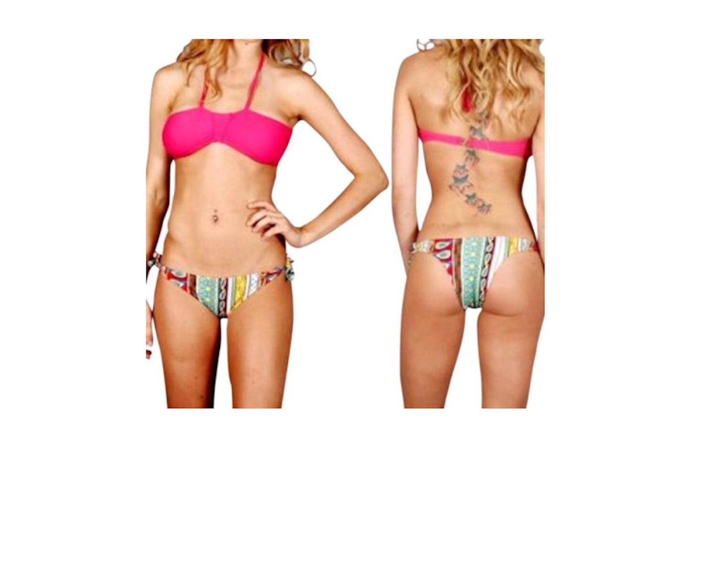 Retro Fuchsia Bandeau Brazilian Bikini Halter Bathing Suit