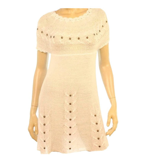Crochet Cable Knit Studded Cover Up Dress
