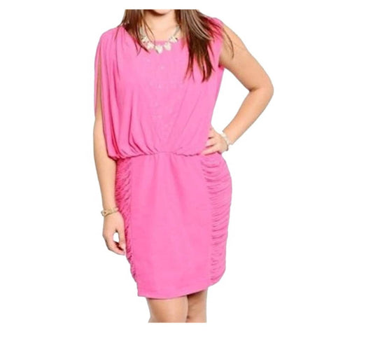 PINK TREND Plus Size 3X Slit Sleeve Ruched Cocktail Dress