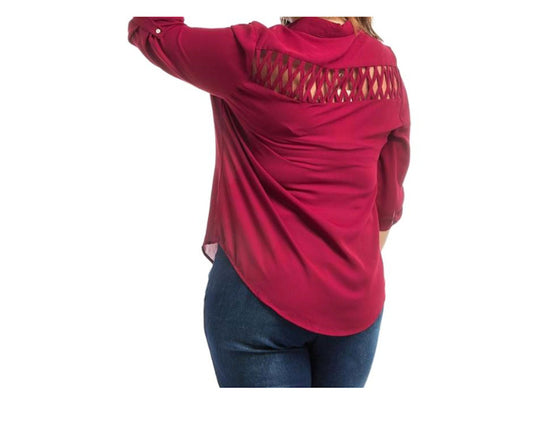 Plus Size 2X Lattice Cutout Button Down Tunic Blouse