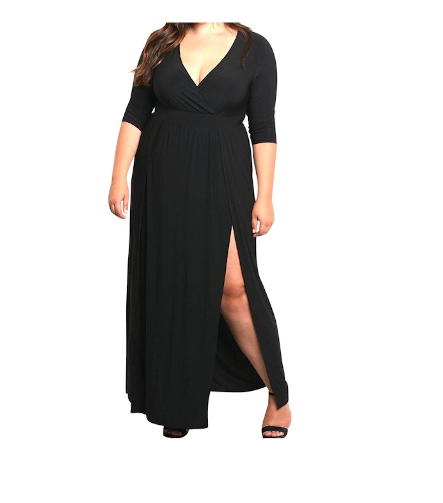 Women's Sexy Plus Size Wrap Top Double Slit Jersey Maxi Dress Last One Size 1X