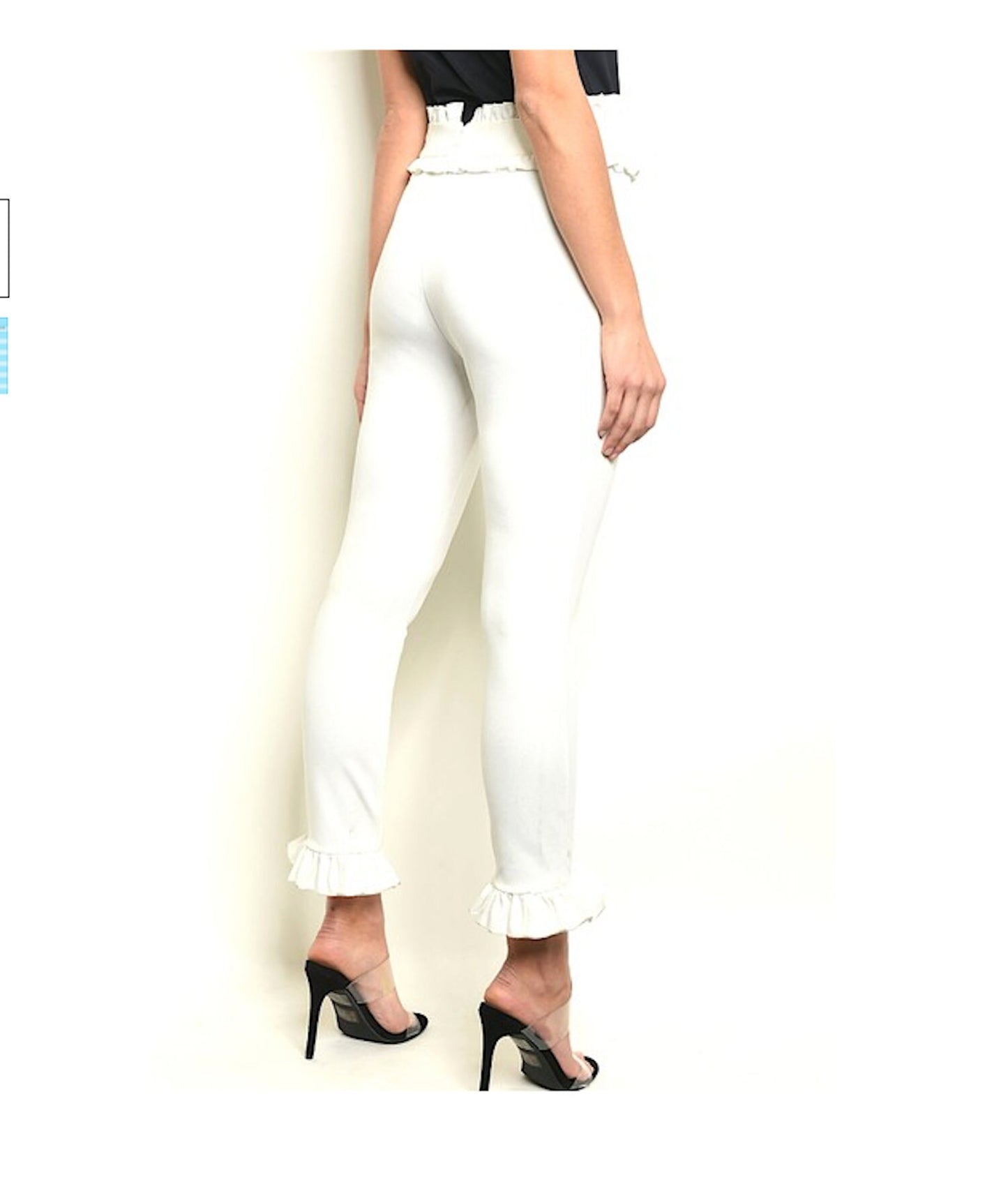 Ruffle Banded Waist Ruffle Hem Skinny Leg Trouser Pant