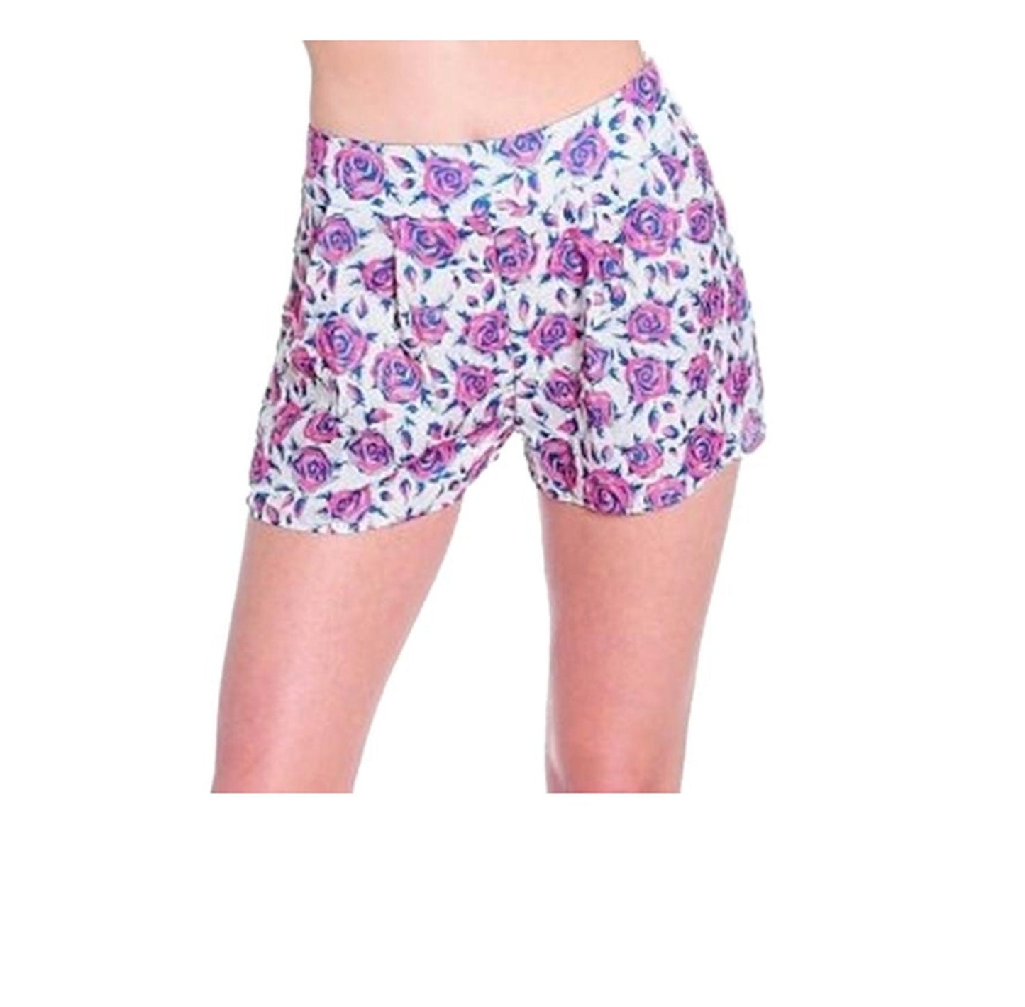 High Waist Vintage Look Floral Print Pleat Shorts