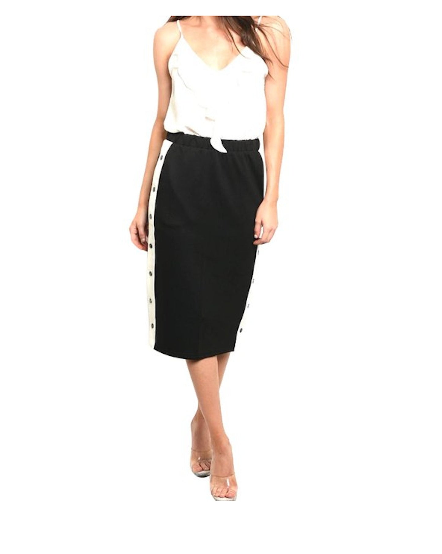 Sporty Chic Snap Side Straight Midi Skirt