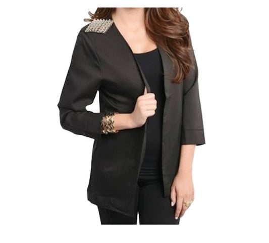 Open Front Spiked Shoulder Blazer