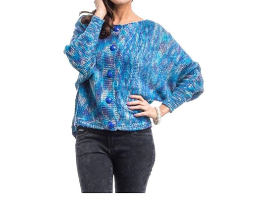 Wool Blend Sequin Accent Button Sweater Cardigan