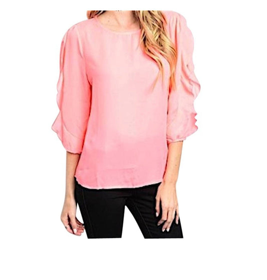 Women's Ruffle 3/4 Sleeve Semi Sheer Top Blouse