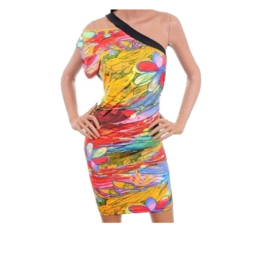 One Shoulder Floral Stria Beach Club Dress