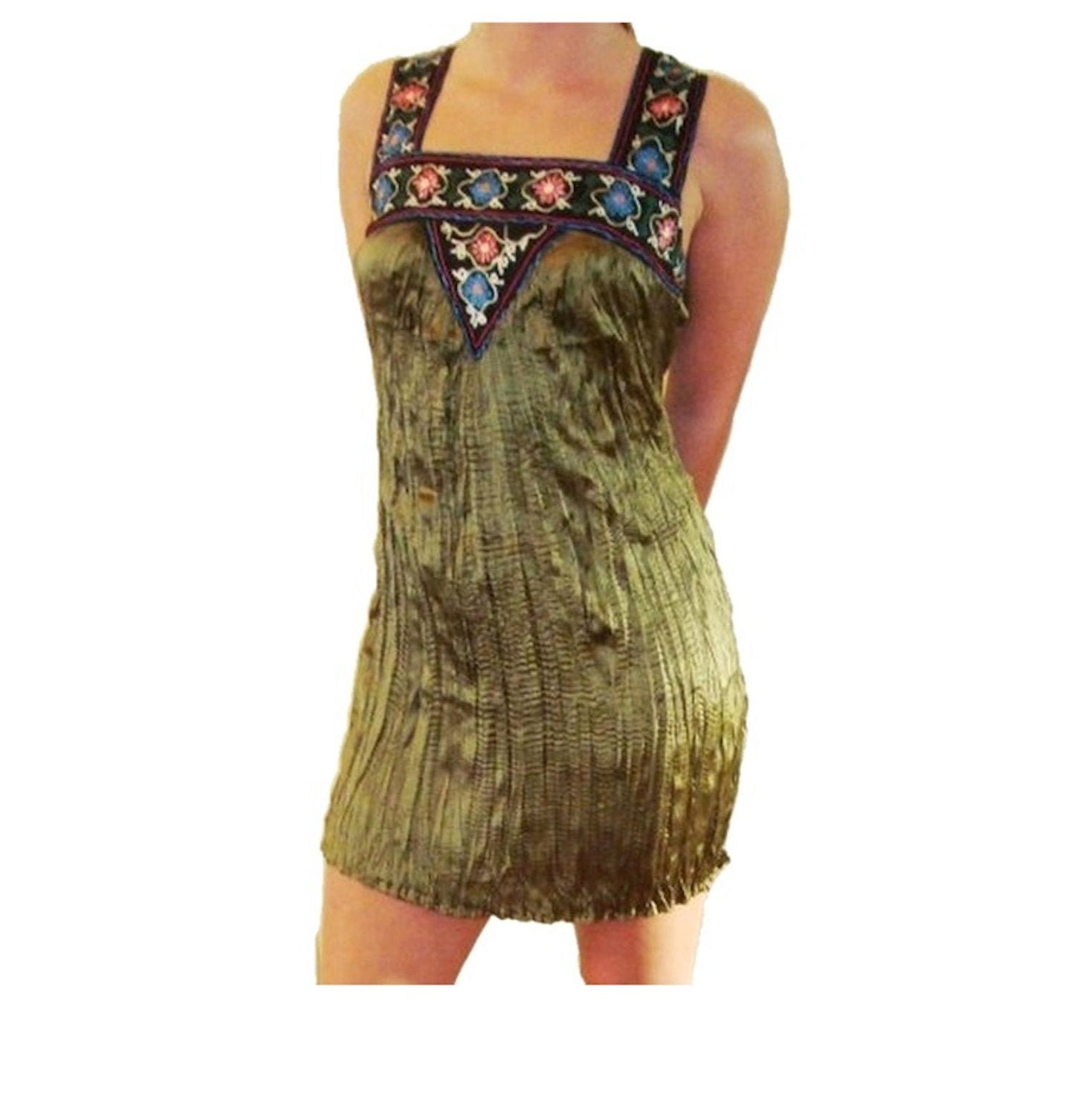 Silk Southwestern Crinkle Embroidered Mini Dress