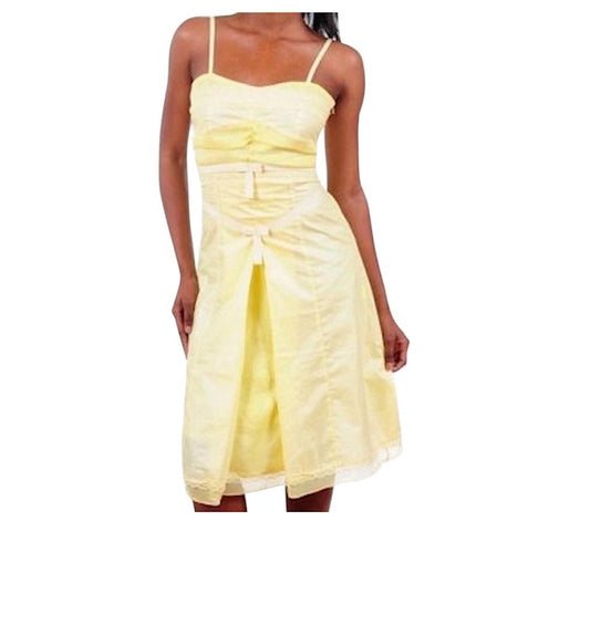 Inverted Pleat Bow Eyelet Trim Wedding Party Dress