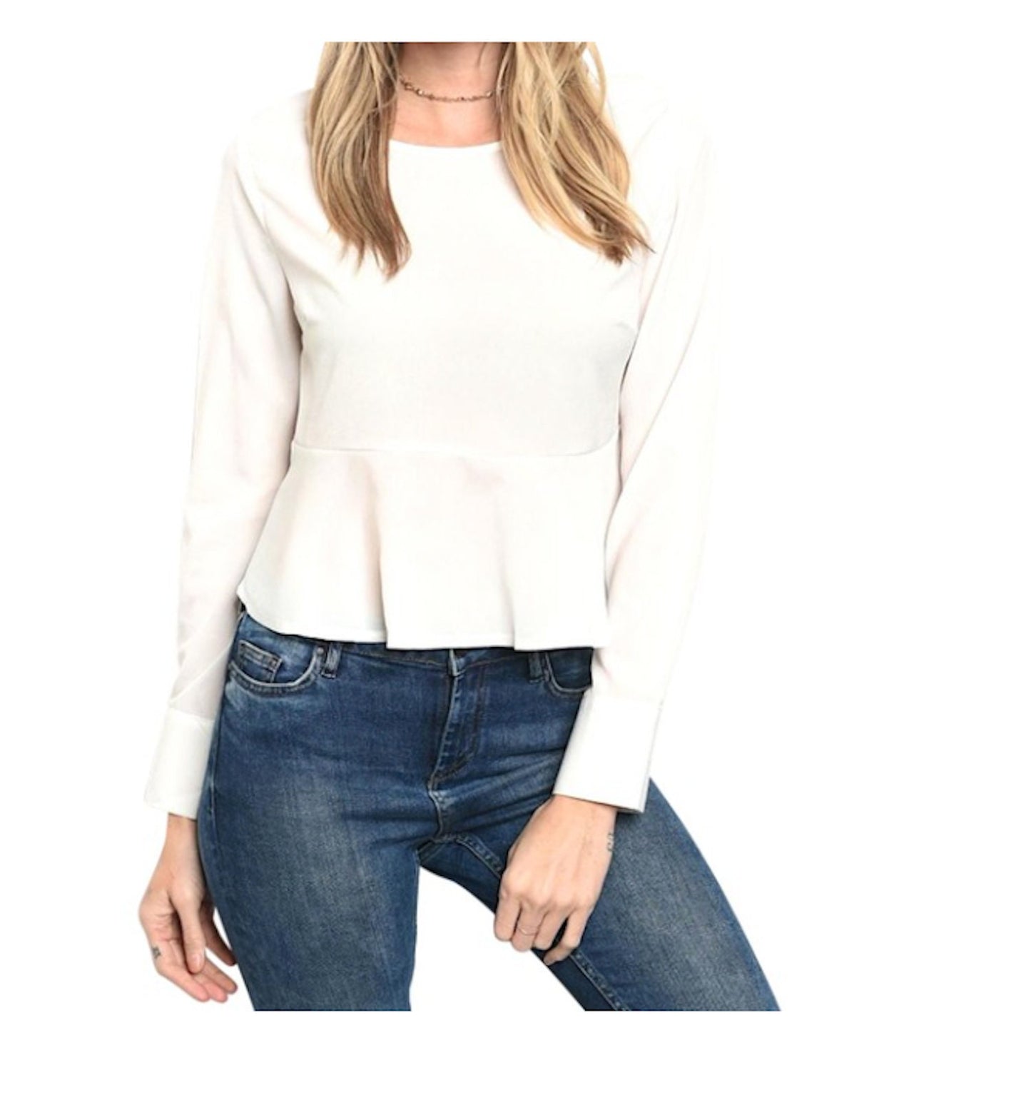 Women's Long Sleeve Ruffle Back Peplum Top Blouse Fashion