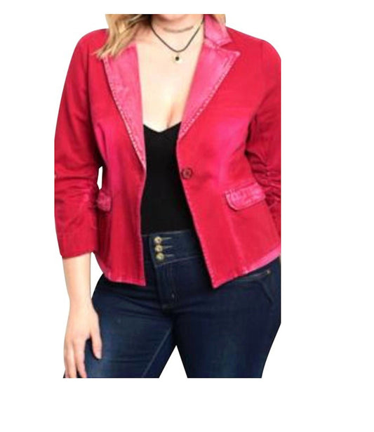 Womens Size XL Plus Size Acid Wash Blazer Jacket