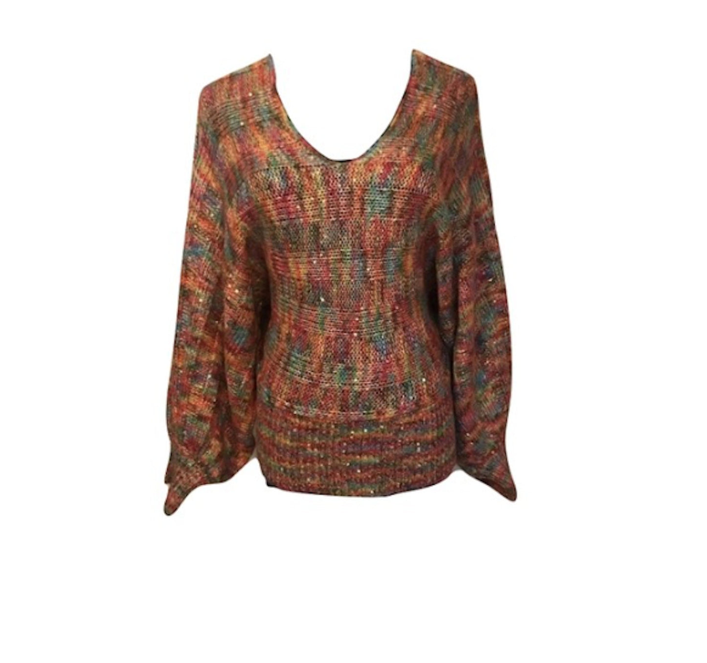 Women Size Large Wool Blend Sequin Knit Dolman Sweater Top