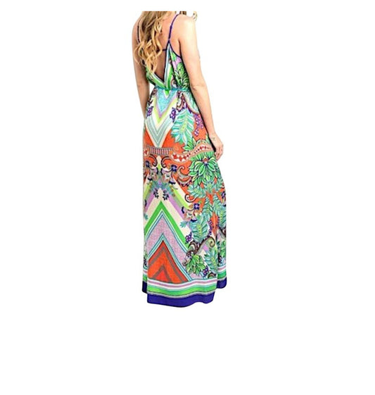 Ethnic Print Tie Waist Beach Maxi Dress