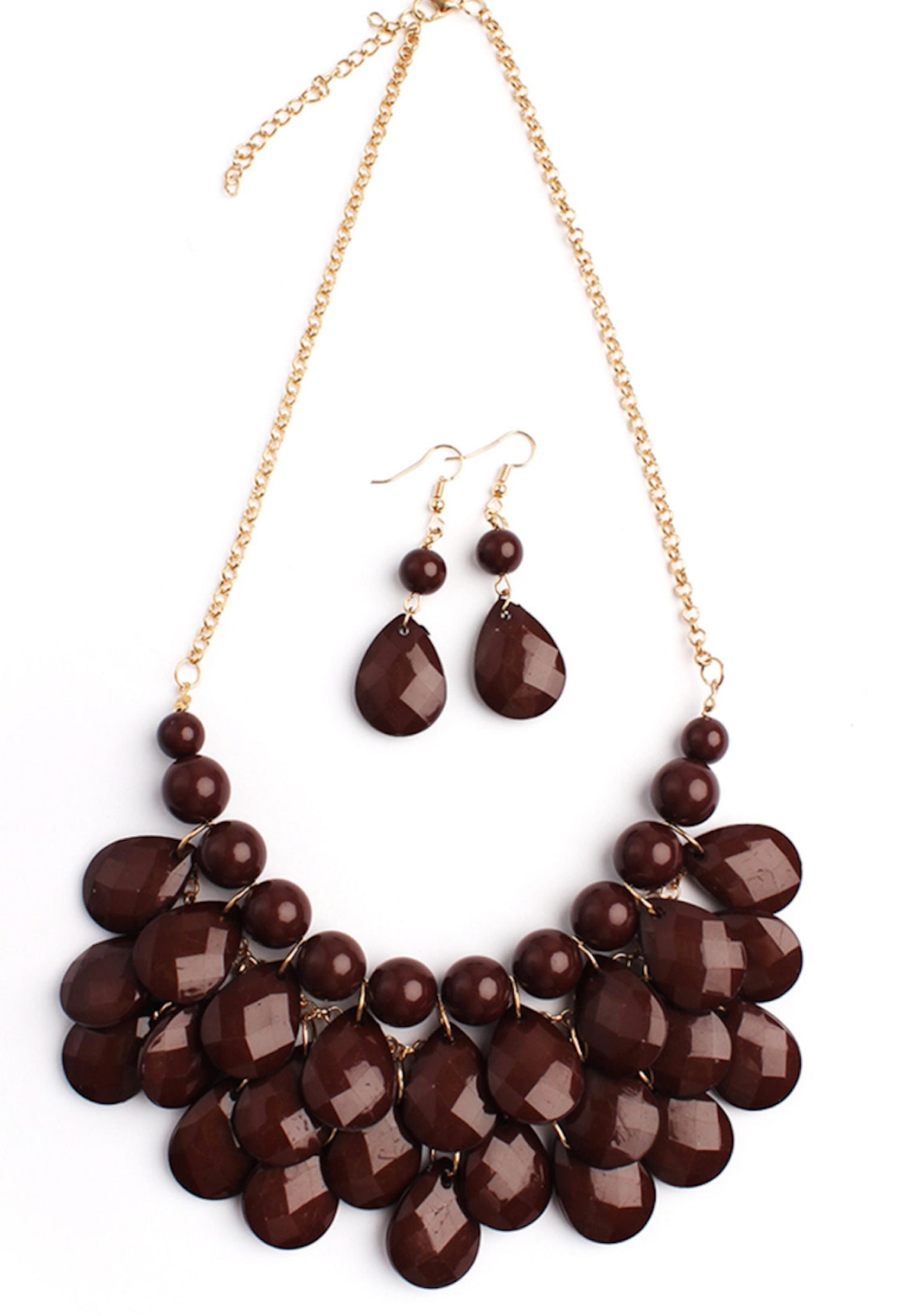 Teardrop Bubble Bed Bib Necklace & Earring Statement Set