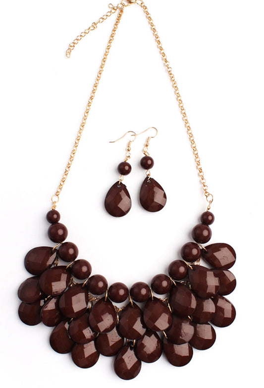Teardrop Bubble Bed Bib Necklace & Earring Statement Set