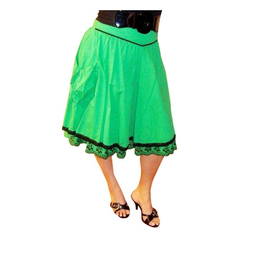 Vintage Eyelet Ruffle Trim A Line Pocket Swing Full Skirt