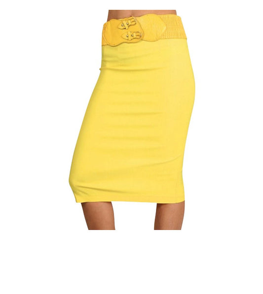 Belted Pencil Stretch Skirt