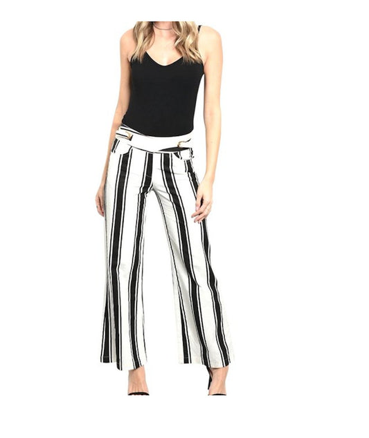 Belted Stripe Wide Leg Pant