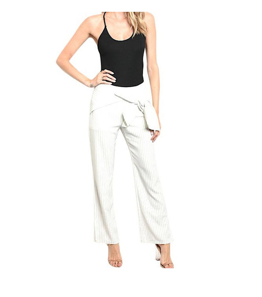 Pinstripe Bowknot Origami Wide Leg Trouser Pant