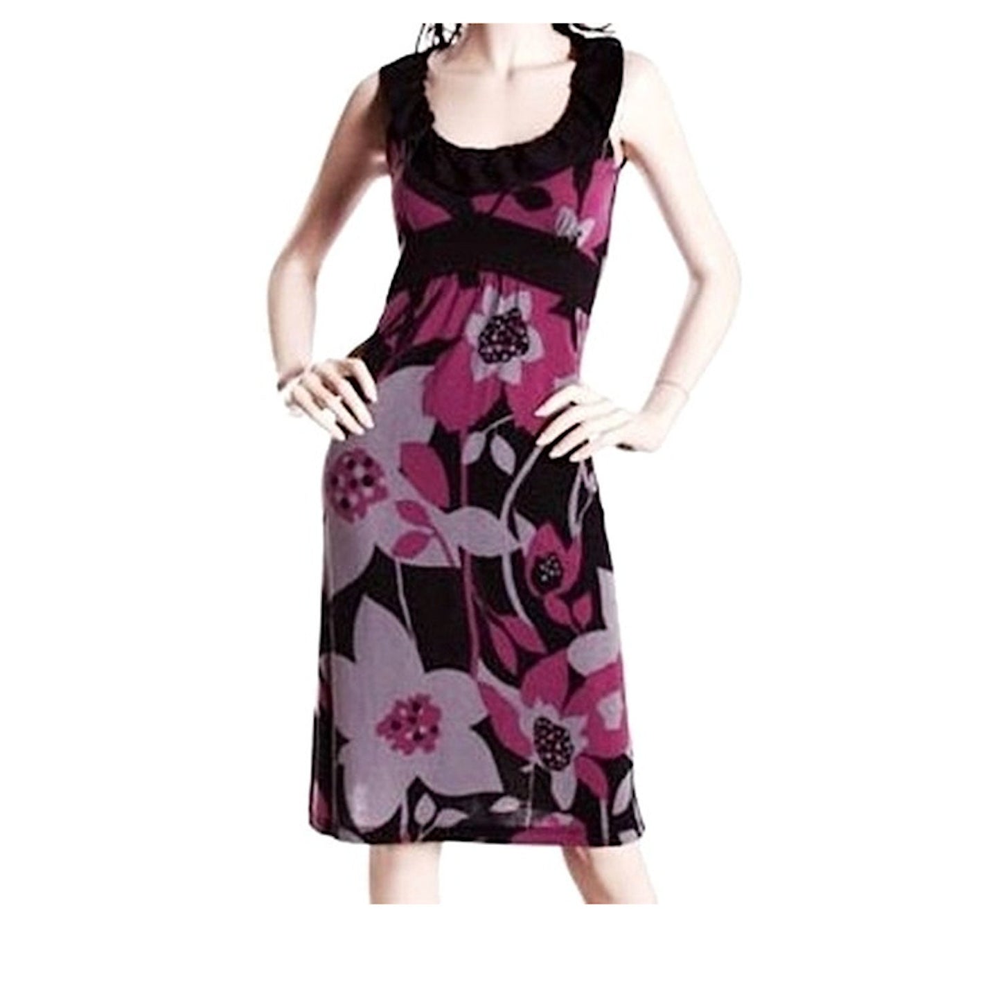 Ruffle Collar Bold Floral Empire Waist Dress