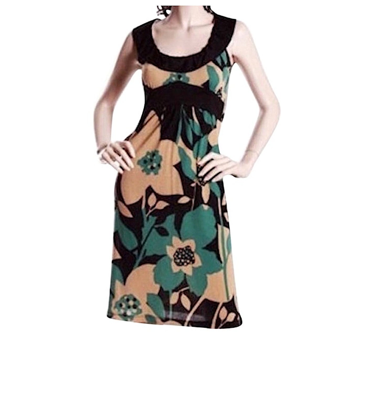 Ruffle Collar Bold Floral Empire Waist Dress