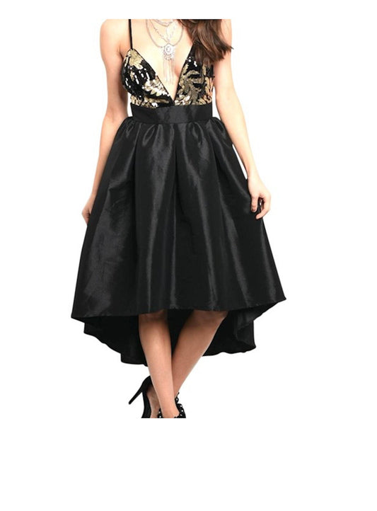 Open X Back Sequin Plunge Full Bottom Cocktail Wedding Fashion Dress