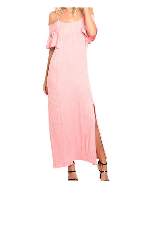 PINK TREND Ribbed Knit Off Shoulder Dress